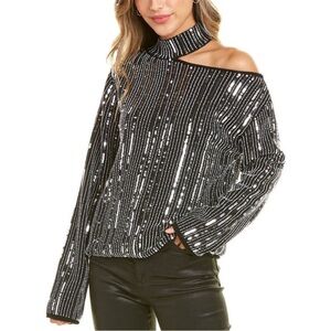 NWT RtA Langley Sequin Stripe Sweater in Chrome Sz M